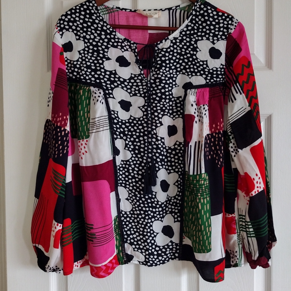 3/$21 Floral Multicolor Rayon Blouse - Black, White, Pink, Green